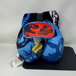 Jurassic park 3-Piece Kids Travel Neck Pillow, Throw blanket & Eye Mask